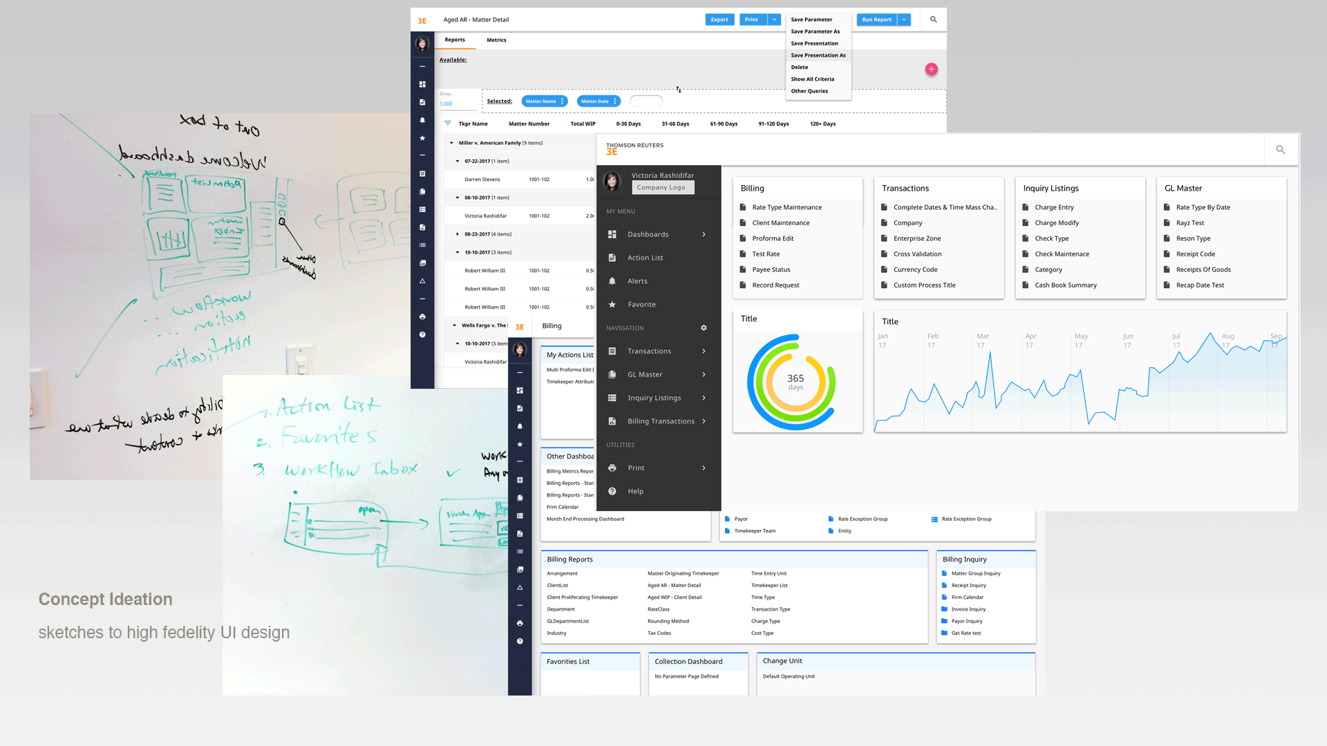 Design concepts evolving into high-fidelity 3E Workspace interfaces