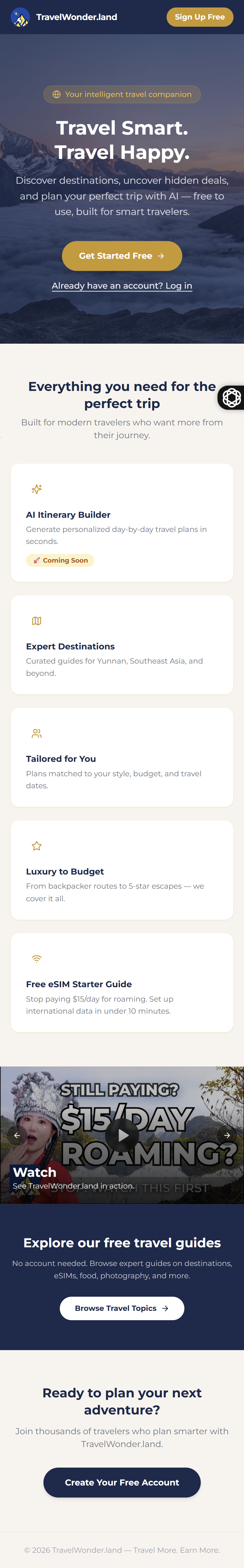 TravelWonder.land — AI-powered travel itinerary planner