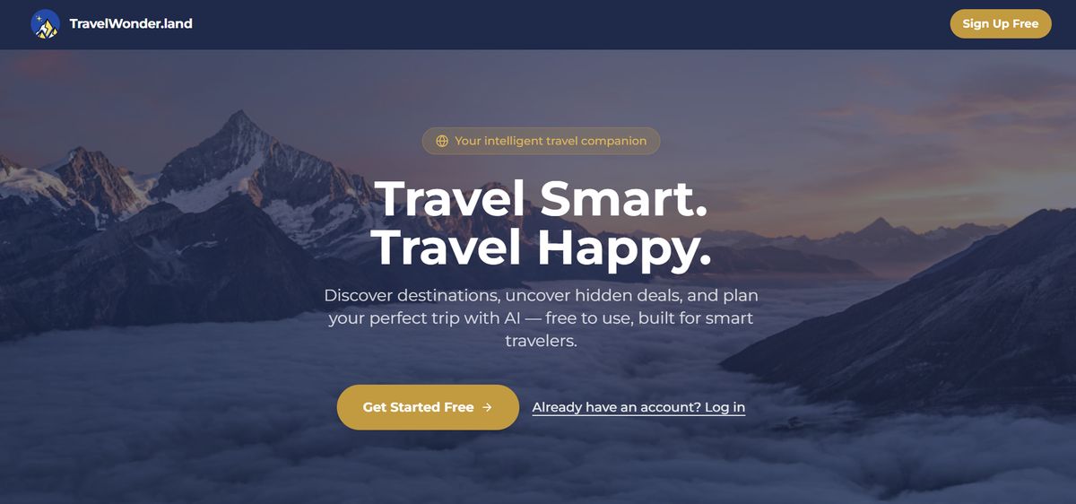 TravelWonder.land homepage