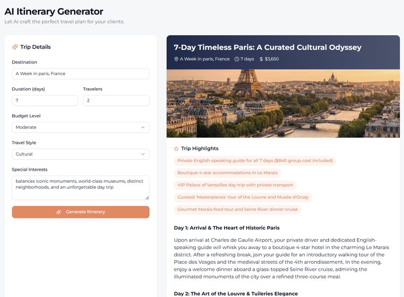 AI-generated Paris itinerary